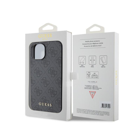 Guess 4G fém arany logó - iPhone 15 tok (szürke)