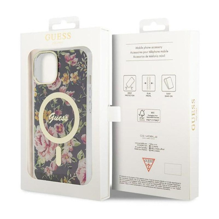 Guess Flower MagSafe - Coque pour iPhone 14 Plus (Noir)