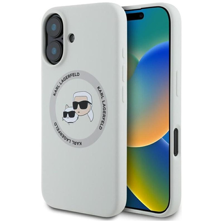 Karl Lagerfeld Silikonové pouzdro MagSafe s dvojitou hlavou a kruhem pro iPhone 16 (béžové)