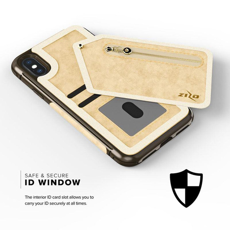 Zizo Nebula Wallet Case - Wallet Back and Zipper Pouch with Tempered Glass Screen Protector for iPhone X (Tan/Brown)