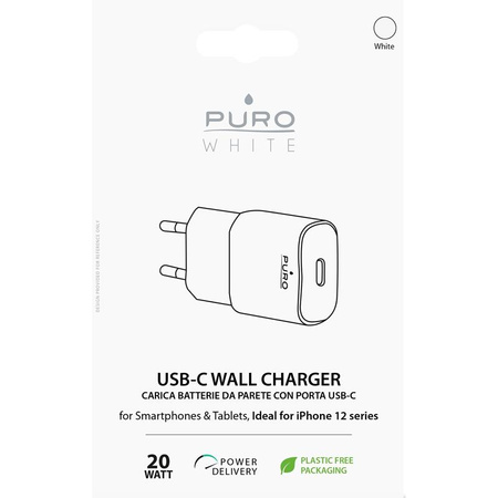 PURO fehér mini gyors utazási töltő - USB-C Power Delivery 20W-os gyors utazási töltő (fehér)