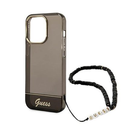 Průsvitný perleťový řemínek Guess - pouzdro pro iPhone 14 Pro Max (černé)