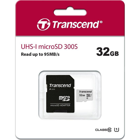 Carte mémoire Transcend Memory microSDHC - 32 GB Class 10 UHS-I U1 95/25 MB/s avec adaptateur