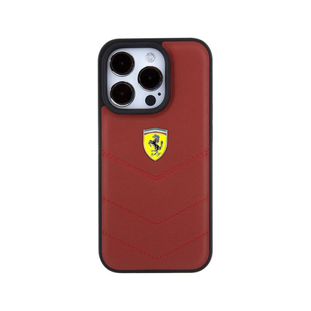 Logo Ferrari en métal matelassé - Coque iPhone 15 Pro (rouge)