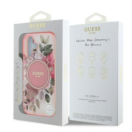 Guess IML Flower & Tonal Circle MagSafe - Coque pour iPhone 16 Plus (rose)