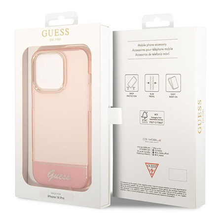 Guess Translucent - pouzdro pro iPhone 14 Pro (růžové)