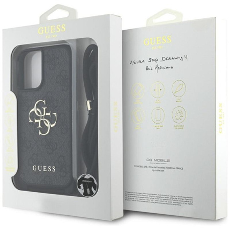 Guess 4G Big Logo Cord Strap Crossbody - pouzdro pro iPhone 16 Plus (černé)