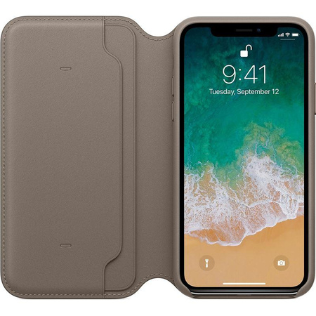 Apple Leather Folio - Bőr iPhone X tok kártyazsebekkel (világos bézs)