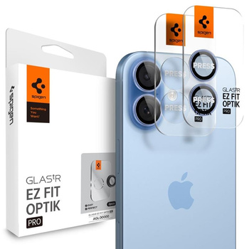Spigen Optik Pro GLAS.TR EZ Fit Kameraschutz 2er-Pack - Glaslinsenschutz für iPhone 16 / 16 Plus / 17 (2 Stück) (Blau)
