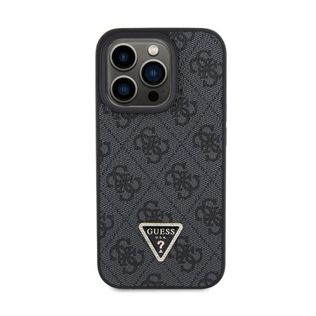 Guess Leather 4G Triangle Strass - pouzdro pro iPhone 15 Pro Max (černé)
