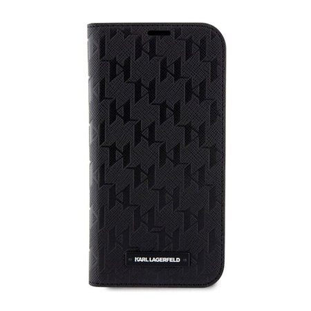Karl Lagerfeld Booktype Saffiano Monogram - iPhone 14 Pro tok (fekete)