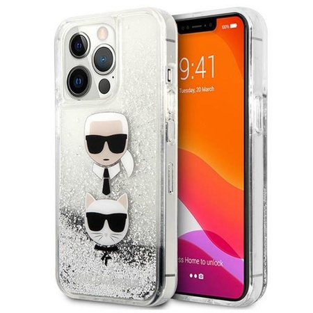 Karl Lagerfeld Liquid Glitter Karl & Choupette Head - Coque iPhone 13 Pro Max (argent)