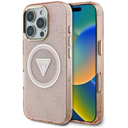 Guess IML Metal Glitter 4G Circle Triangle MagSafe - tok iPhone 16 Pro Max készülékhez (rózsaszín)