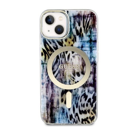 Guess Leopard MagSafe - Coque iPhone 14 (Bleu)