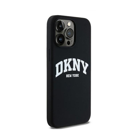 DKNY Liquid Silicone White Printed Logo MagSafe - Coque pour iPhone 13 Pro Max (noir)