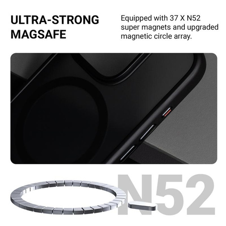 Crong Hybrid Frost MAG Cover - tok MagSafe tokkal iPhone 16-hoz (fekete)