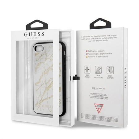 Guess Marble Glass Gold Glitter - Coque iPhone SE 2020 / 8 / 7 (Blanc)