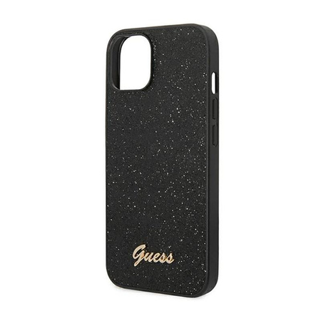 Guess Glitter Flakes Metal Logo Case - pouzdro pro iPhone 14 (černé)