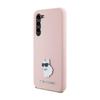 Karl Lagerfeld szilikon Choupette fém kitűző - Samsung Galaxy S24 tok (rózsaszín)