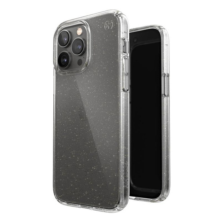 Speck Presidio Perfect-Clear with Glitter - iPhone 14 Pro Max Case with MICROBAN Coating (Clear / Gold Glitter)