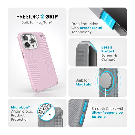 Speck Presidio2 Grip Magsafe - iPhone 15 Pro Max Tasche (Soft Lilac / Carnation Petal / Rouge Pink)