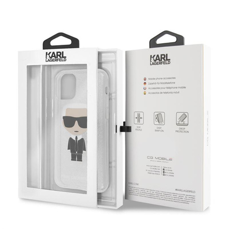 Karl Lagerfeld Iconic Karl - pouzdro pro iPhone 11 Pro (stříbrné třpytivé)