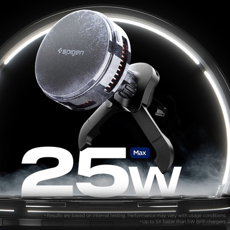 Spigen Essential EV25MFAQ – Magnetický držák do ventilace s bezdrátovým nabíjením 25W MagSafe Qi2.2 (Black)