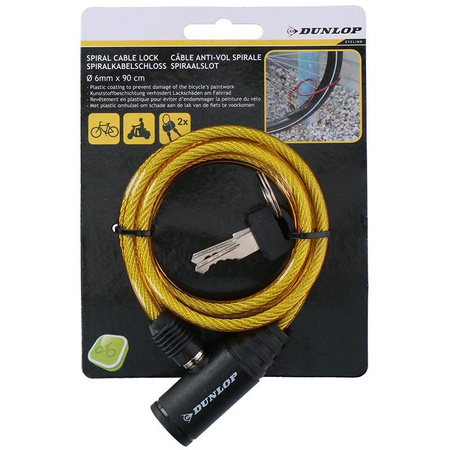 ZAPIĘCIE ROWEROWE LINKA NA KLUCZ BLOKADA, Żółte do Roweru, Dunlop, 90cm