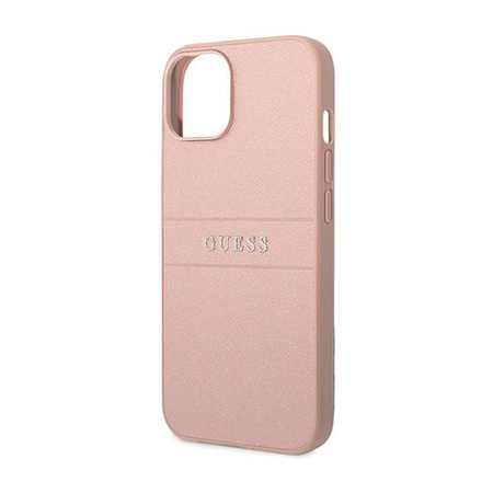 Guess Saffiano Metal Logo Stripes - iPhone 14 Plus Case (pink)