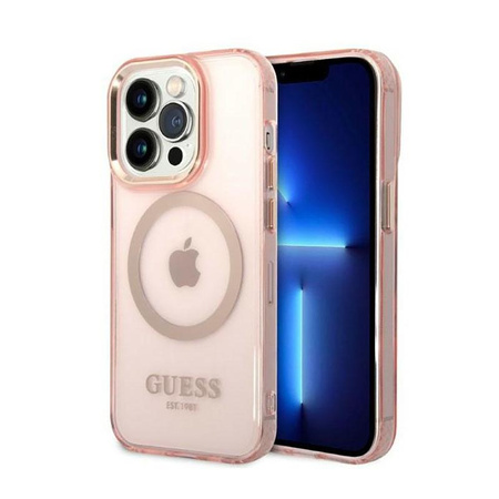 Guess Gold Outline Translucent MagSafe - iPhone 14 Pro Case (pink)