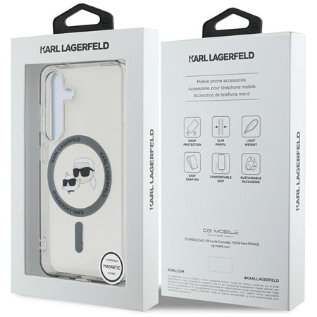 Karl Lagerfeld Button Karl & Choupette Heads Printed Logo MagSafe - Case for Samsung Galaxy S25 (Black)