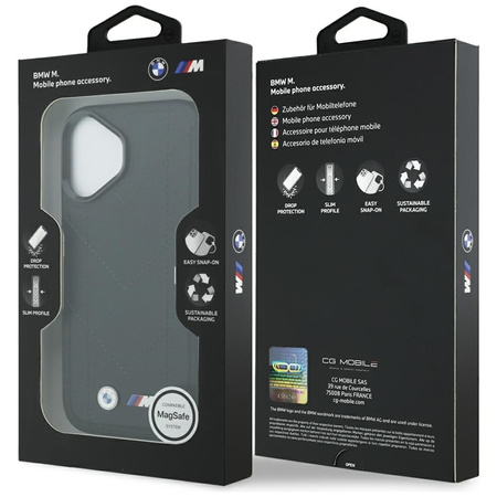 Prošívaný kryt MagSafe s logem BMW M pro iPhone 17 (černý)