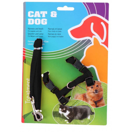 Nylon harness / harness 30-40 cm for dog or cat + leash 120 cm (black)