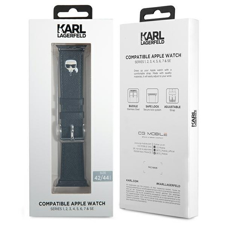 Karl Lagerfeld Saffiano Karl Head - Watch Strap for Apple Watch 42/44/45 mm (Black)