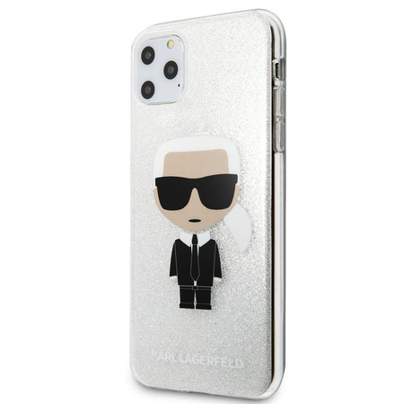 Karl Lagerfeld Iconic Karl - pouzdro pro iPhone 11 Pro Max (stříbrné třpytivé)