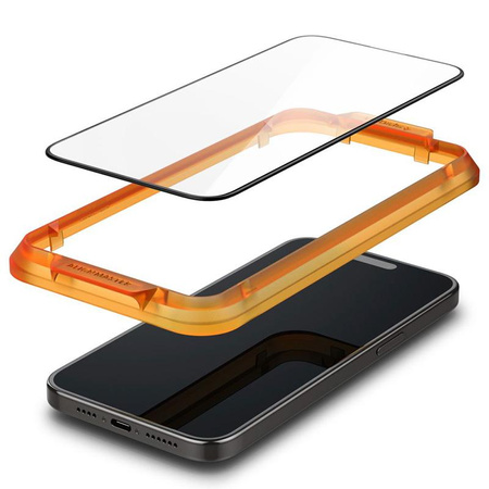 Spigen Alm Glass FC 2er-Pack - gehärtetes Glas für iPhone 15 Pro Max 2 Stück (schwarzer Rahmen)