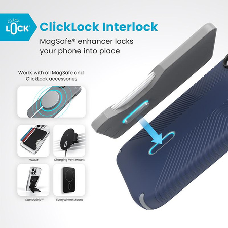 Speck Presidio2 Grip ClickLock e MagSafe - Custodia per iPhone 16 (blu costiero / grigio polvere / bianco)