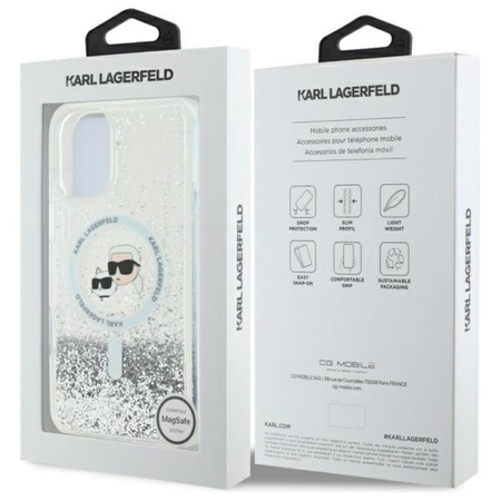 Karl Lagerfeld Liquid Glitter Karl & Choupette Head MagSafe - iPhone 16 Plus tok (átlátszó)