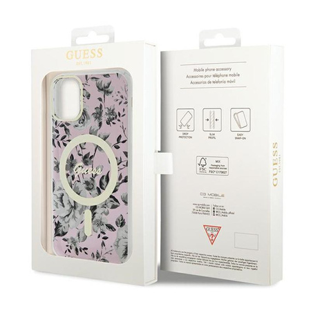 Guess Flower MagSafe - iPhone 11 Tasche (Rosa)