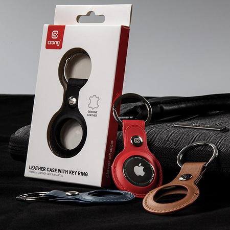 Crong Leather Case with Key Ring - Étui de protection en cuir avec porte-clés pour Apple AirTag (marron)