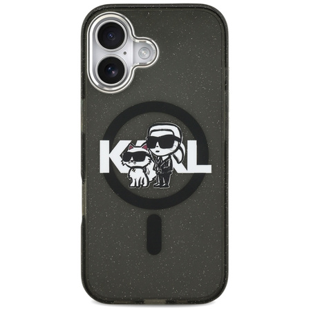 Karl Lagerfeld IML Glitter Karl & Choupette Sketch Logo MagSafe - Custodia per iPhone 17 (Nero)