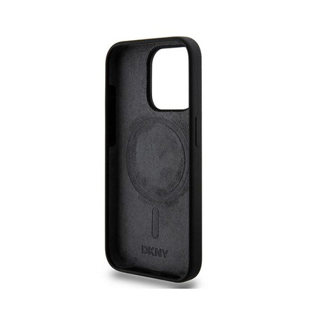 DKNY Liquid Silicone White Printed Logo MagSafe - Hülle für iPhone 15 Pro (schwarz)