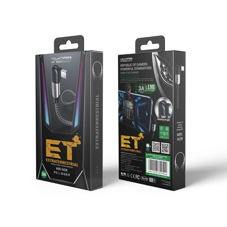 WEKOME WDC-142 Game Series - Câble de jeu USB-A à Micro USB 3A rotation 180° 1 m (terni)