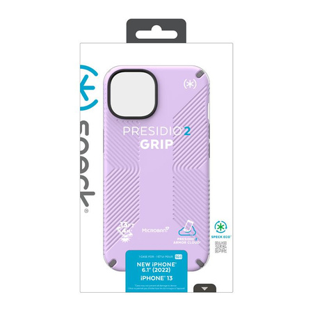 Speck Presidio2 Grip - Non-slip iPhone 14 / iPhone 13 case (Spring Purple / Cloudygrey / White)