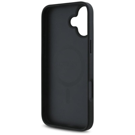 Guess Grained Hot Stamp Peony Triangle Logo MagSafe - Hülle für iPhone 16 (schwarz)