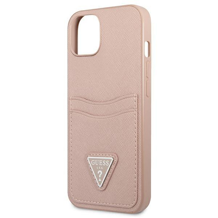 Guess Saffiano Double Card Triangle - iPhone 13 Case (pink)