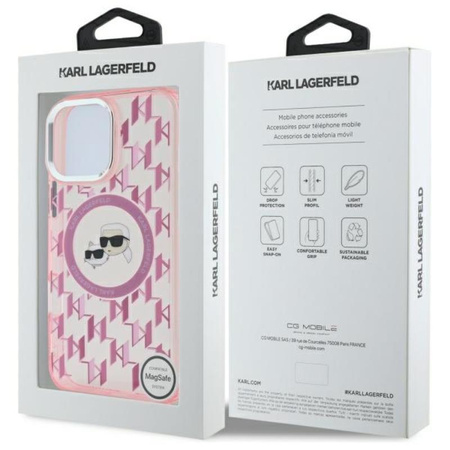 Karl Lagerfeld IML Monogram Karl & Choupette Head MagSafe - Hülle für iPhone 16 Pro Max (rosa)