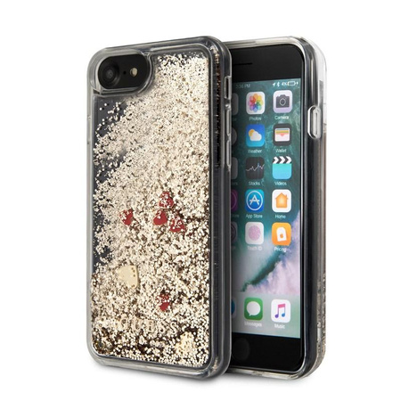 Guess Liquid Glitter Hearts - pouzdro pro iPhone SE 2020 / 8 / 7 (zlaté/červené)