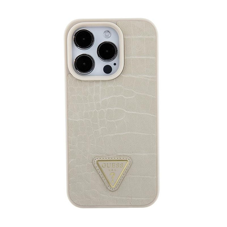 Guess Croco Triangle Metal Logo - pouzdro pro iPhone 15 Pro Max (zlaté)