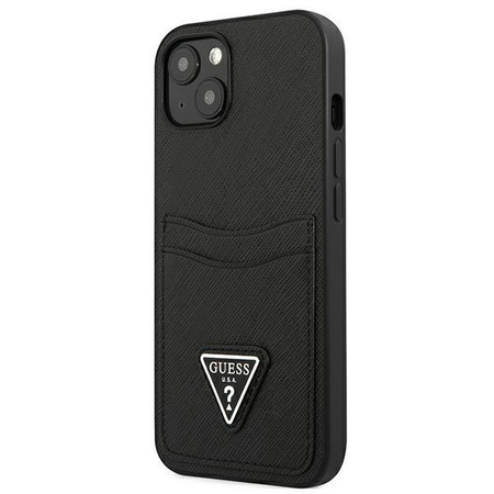 Guess Saffiano Double Card Triangle - pouzdro pro iPhone 13 mini (černé)